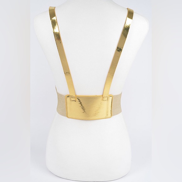 Plus Size Metallic Gold Vegan Leather Harness Waist Belt - Picture 3 of 7